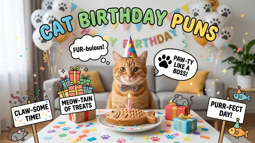 cat birthday puns image