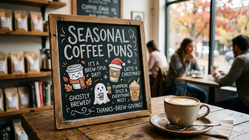 seasonal coffee puns image