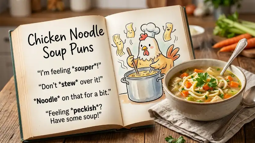 chicken noodle soup puns image